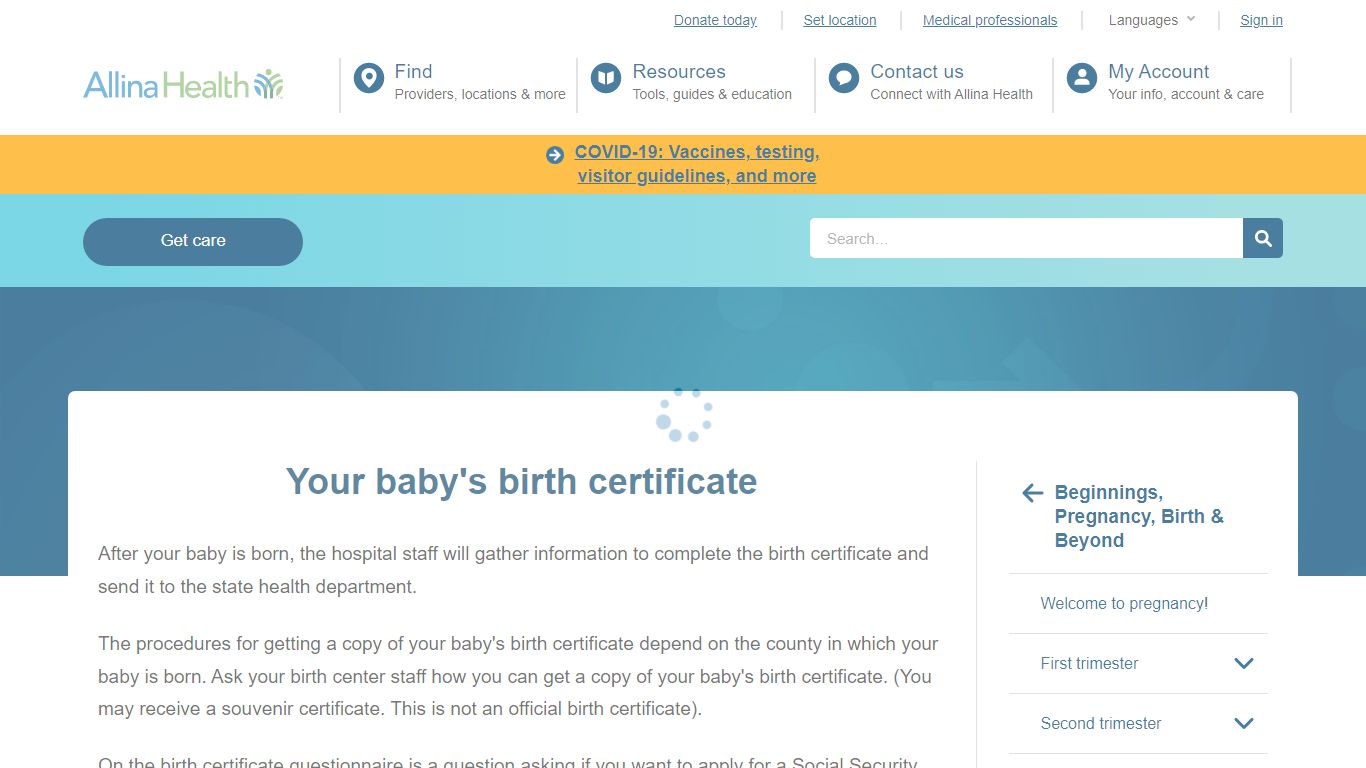 Your baby's birth certificate and Social Security number - Allina Health